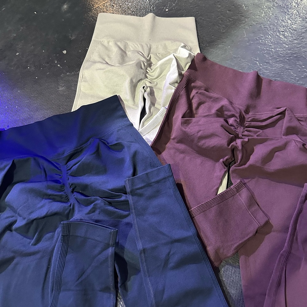 Ruched Leggings Set - Blue, Purple, Gray